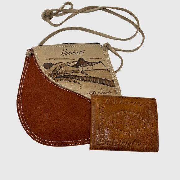 Handcrafted Honduras Roatán 2012 Leather Souvenir Bag & Wallet Set - Picture 3 of 10